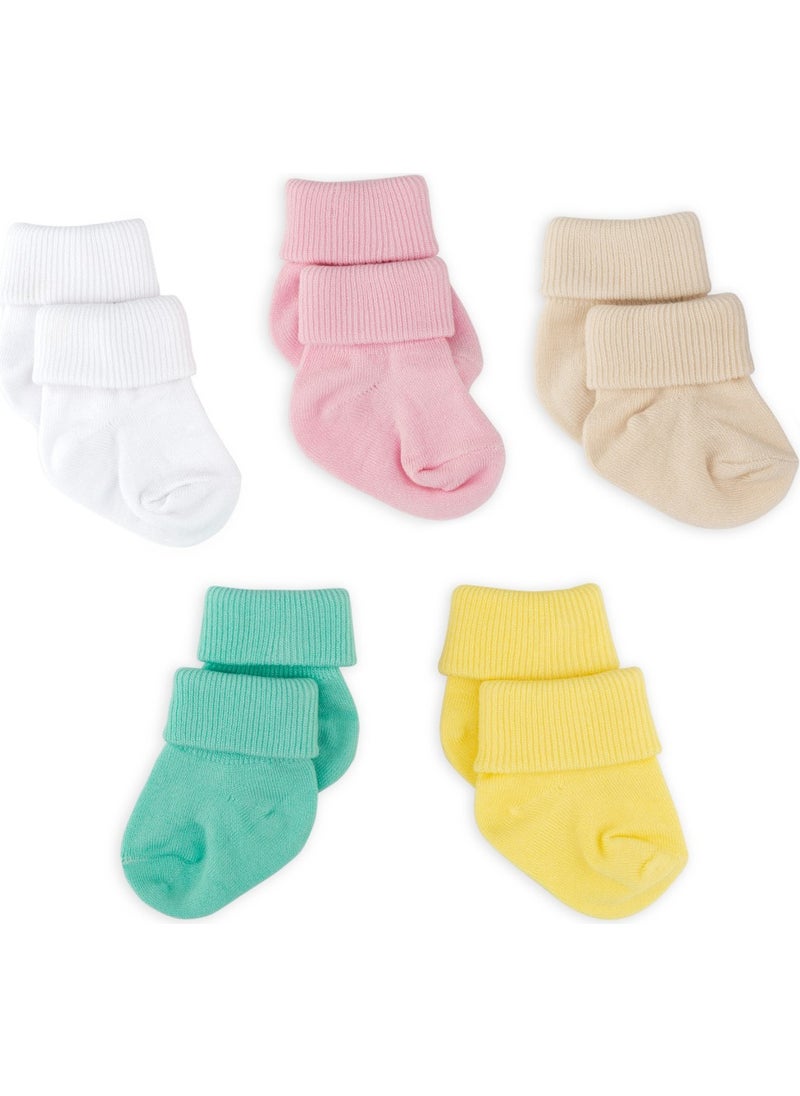 5-Piece Bamboo Newborn Baby Socks I Flower I 0-6 Months