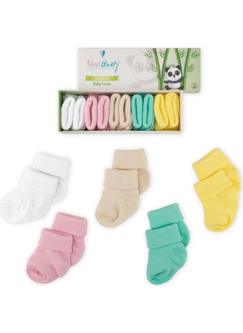 5-Piece Bamboo Newborn Baby Socks I Flower I 0-6 Months