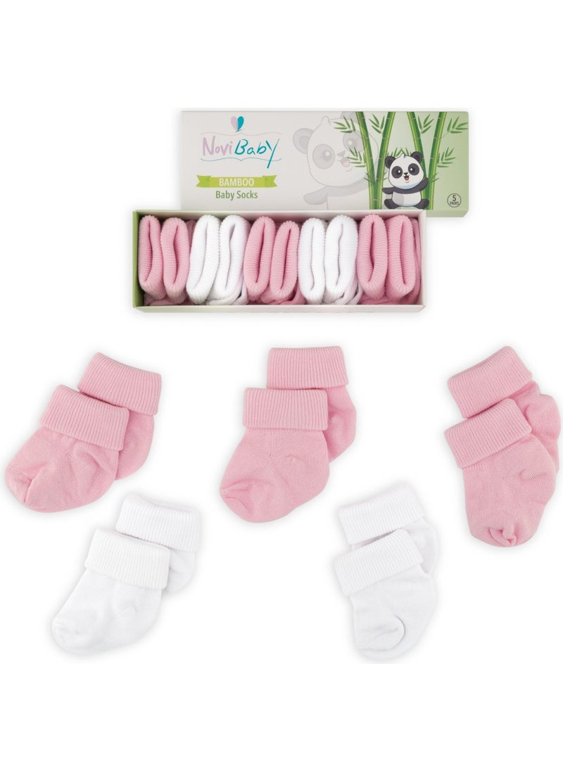 5-Piece Bamboo Newborn Baby Socks I Pinky I 0-6 Months