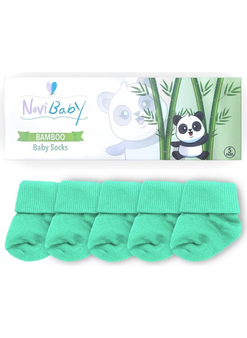 5-Piece Bamboo Newborn Baby Socks I Sea Green I 0-6 Months