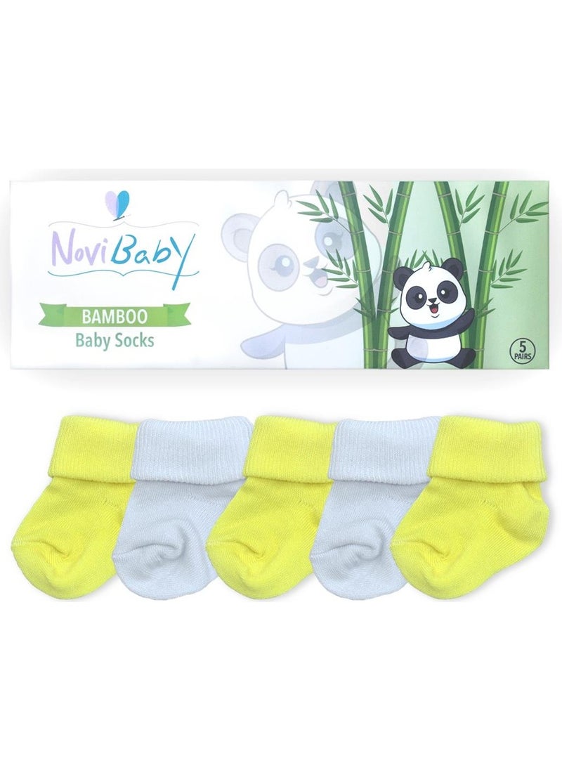 5-Piece Bamboo Newborn Baby Socks I Sunshine I 0-6 Months