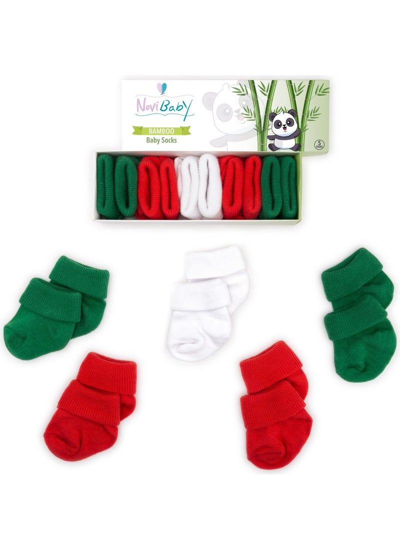 5-Piece Bamboo Newborn Baby Socks I Christmas I 0-6 Months