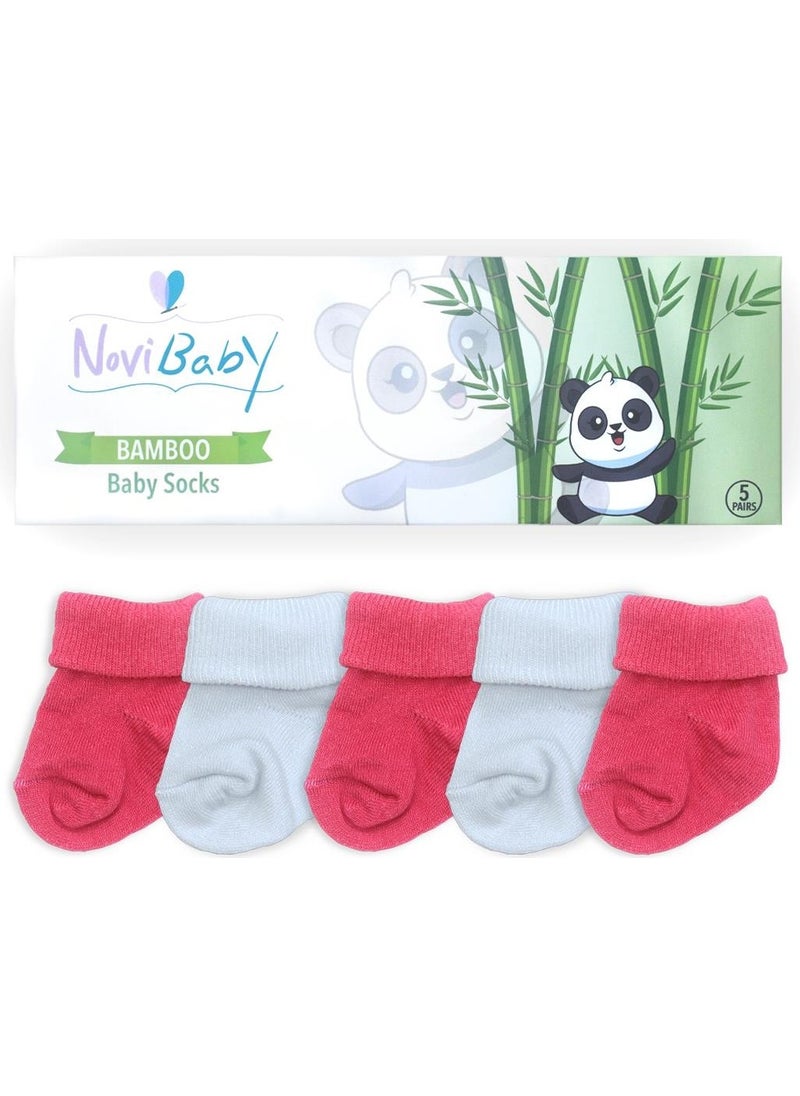 5-Piece Bamboo Newborn Baby Socks I Coral I 0-6 Months