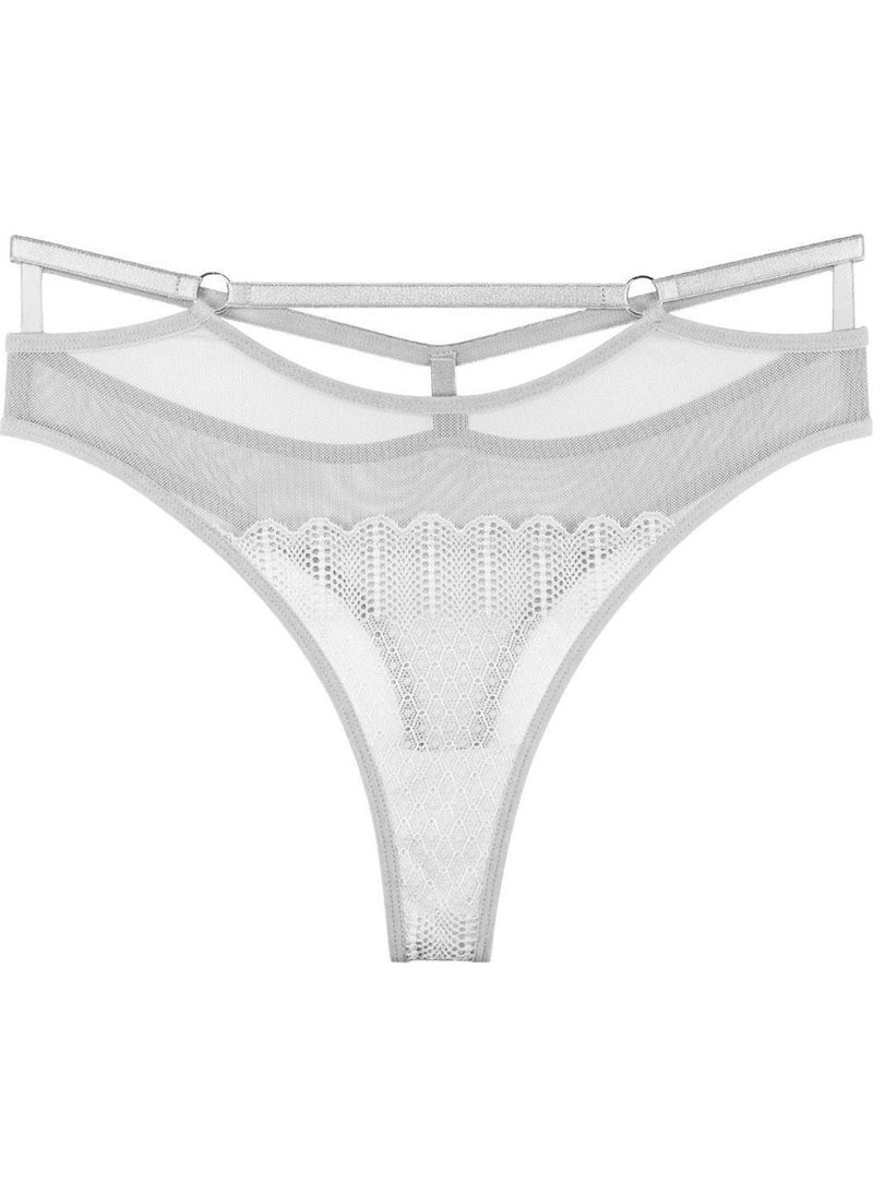 Women's Lace and Tulle Detailed String Waist Thong 3-Piece Panties Set - KTS2067