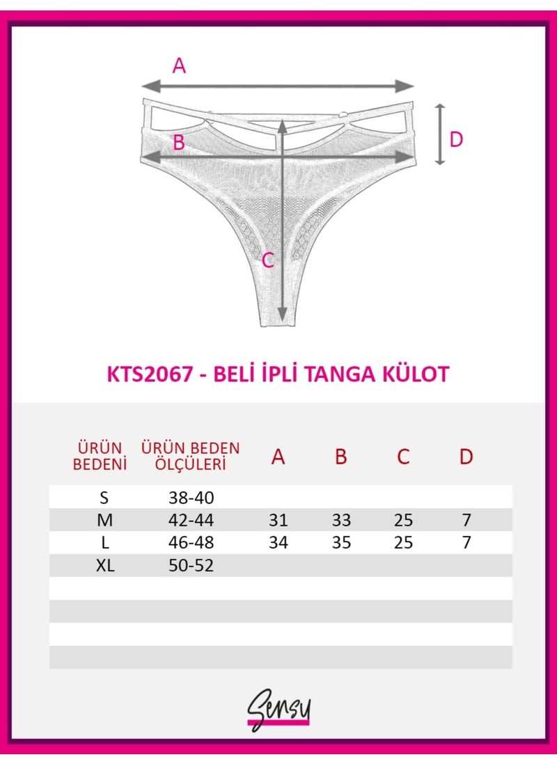 Women's Lace and Tulle Detailed String Waist Thong 3-Piece Panties Set - KTS2067