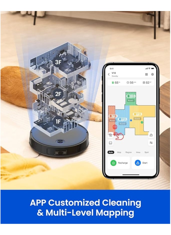 V10 Robot Vacuum Cleaner 2 in 1 PathPro™ Laser Assisted Navigation Sonic Washer App/Alexa/Siri/IFTTT Control Ideal for Carpets/Floors/Pet
