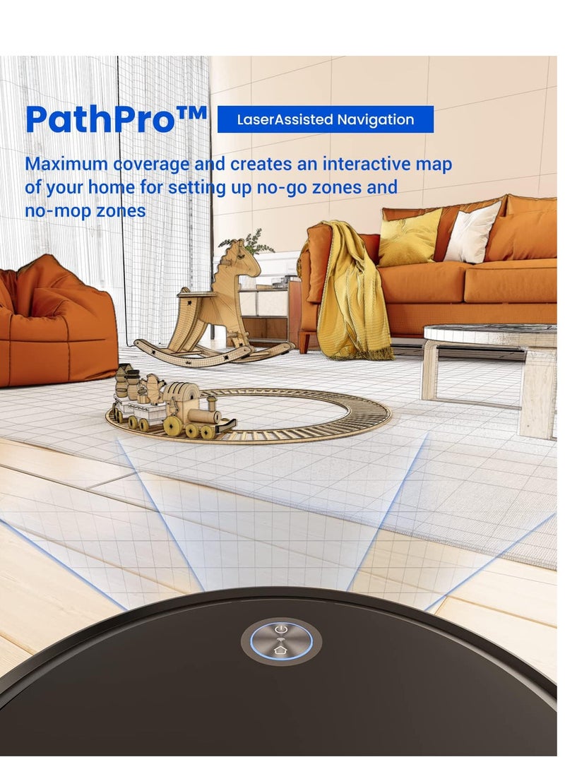 V10 Robot Vacuum Cleaner 2 in 1 PathPro™ Laser Assisted Navigation Sonic Washer App/Alexa/Siri/IFTTT Control Ideal for Carpets/Floors/Pet