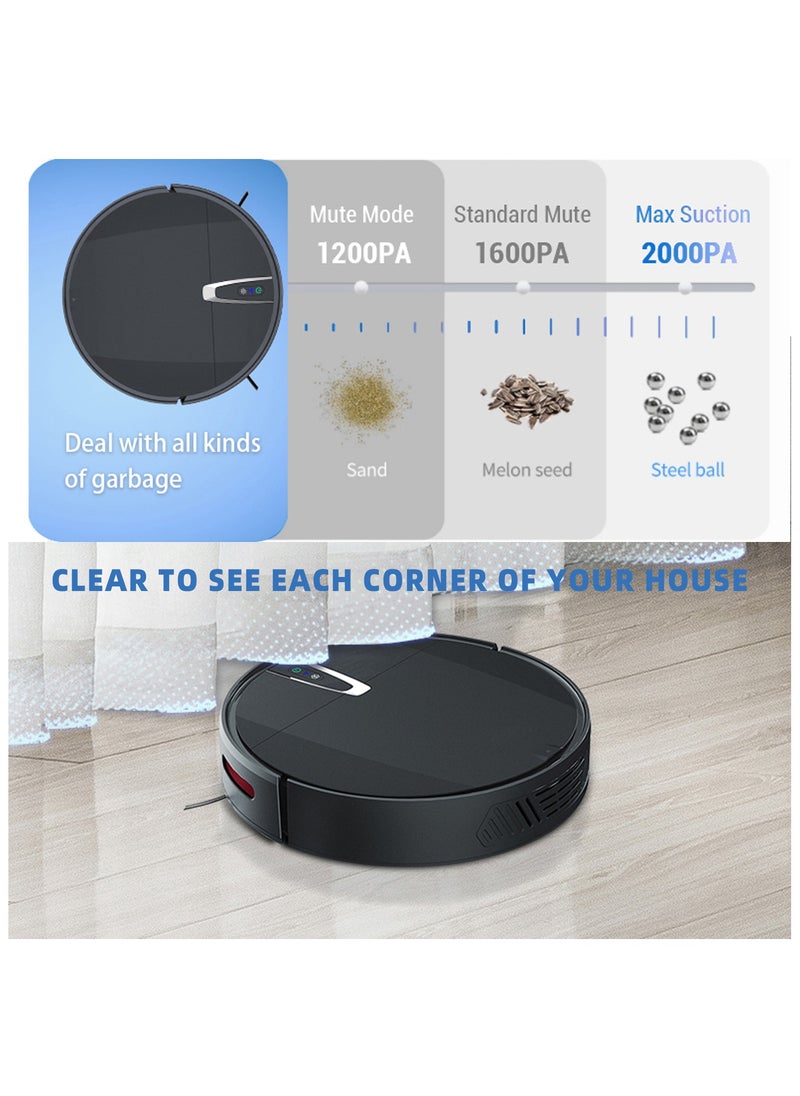 Utillify Robotic Vacuum Cleaner with Gyro Navigation, 2000Pa Suction, HEPA Filter, Mopping, 120 Runtime, Self-Charging, APP & Voice Control Compatible with Alexa, Google, Siri, 600ml Dustbin