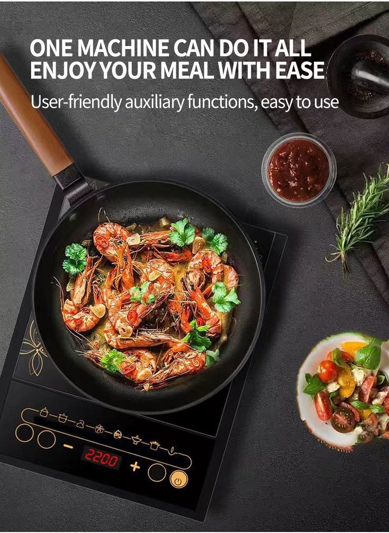 Induction cooktop Infrared induction cooktop 2200W, intelligent temperature control 8 cooking modes, 4-digit LED display, 24-hour preset timer, overheat protection, microcrystalline plate