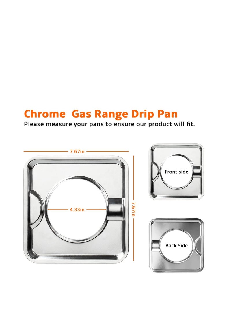 Gas Range Drip Pan, 4Pcs SGP-400 Replacement Gasburner Bib Liner Covers, 7.65 x7.65'' WP786333 786333 AP6011553 PS11744751 (Chrome Square)