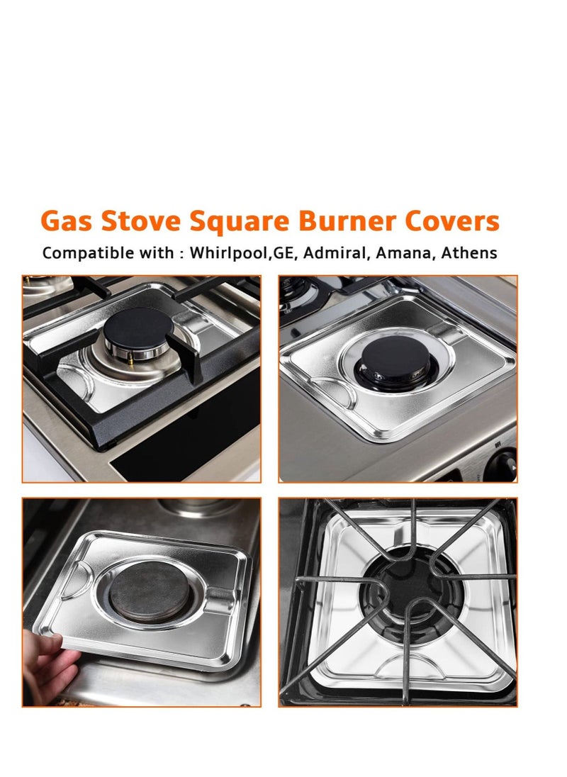 Gas Range Drip Pan, 4Pcs SGP-400 Replacement Gasburner Bib Liner Covers, 7.65 x7.65'' WP786333 786333 AP6011553 PS11744751 (Chrome Square)