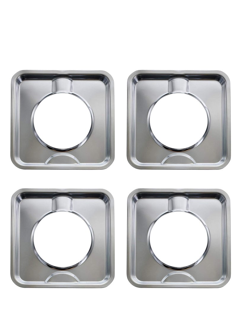 Gas Range Drip Pan, 4Pcs SGP-400 Replacement Gasburner Bib Liner Covers, 7.65 x7.65'' WP786333 786333 AP6011553 PS11744751 (Chrome Square)