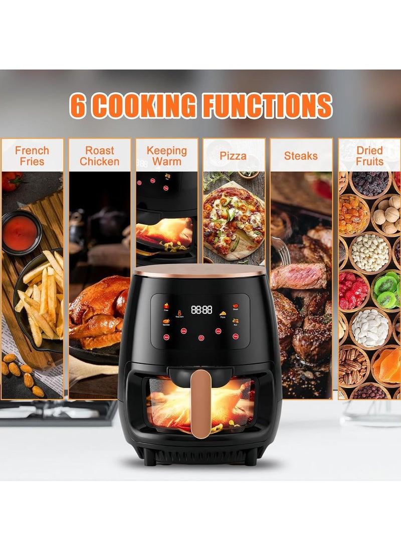 Air Fryer Oven 2400W Oil Nonstick Cooker with 6 Cook Presets Borosilicate Glass Basket 6 QT Visible Cooking Window Touch Digital Controls Air Fryer for Healthy Cooking