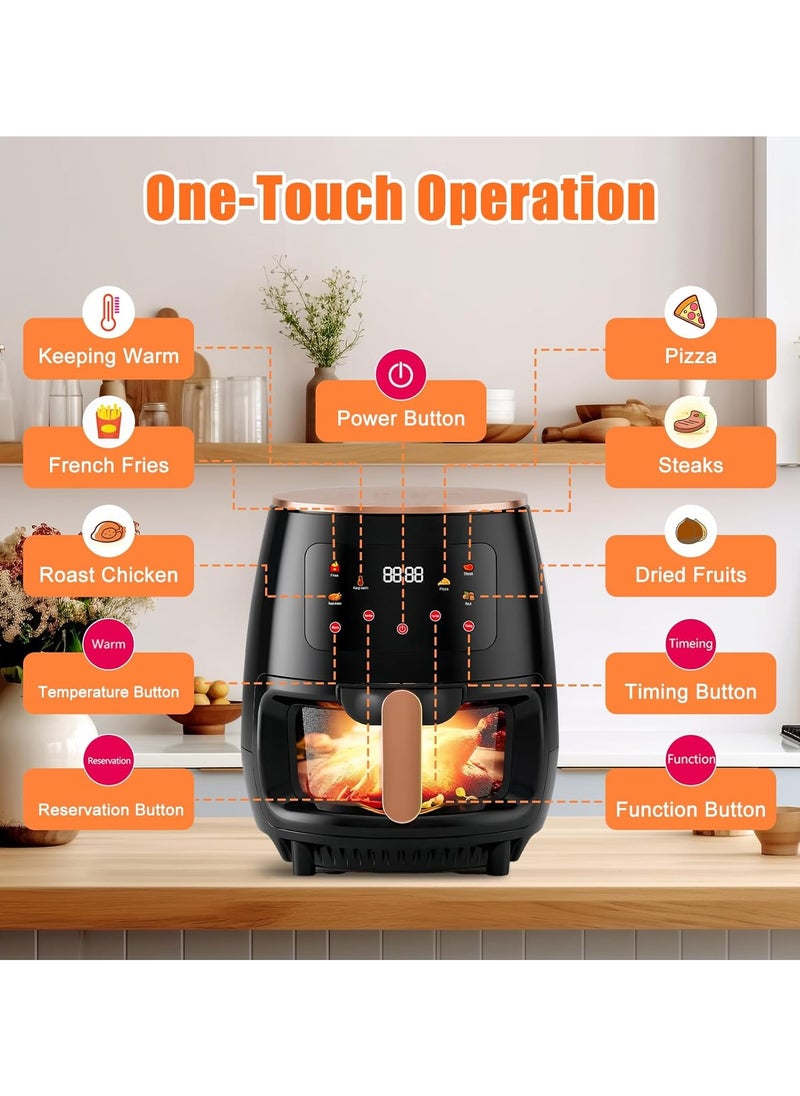 Air Fryer Oven 2400W Oil Nonstick Cooker with 6 Cook Presets Borosilicate Glass Basket 6 QT Visible Cooking Window Touch Digital Controls Air Fryer for Healthy Cooking