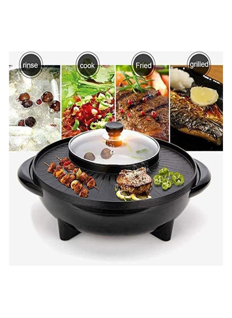 Electric 2 in 1 Hot Pot Grill, Barbecue Smoke free Grill Barbecue Hot Pot Double Pot Smokeless Shabu Korean BBQ Grill for Simmer, Boil, Fry, Roast (Black)