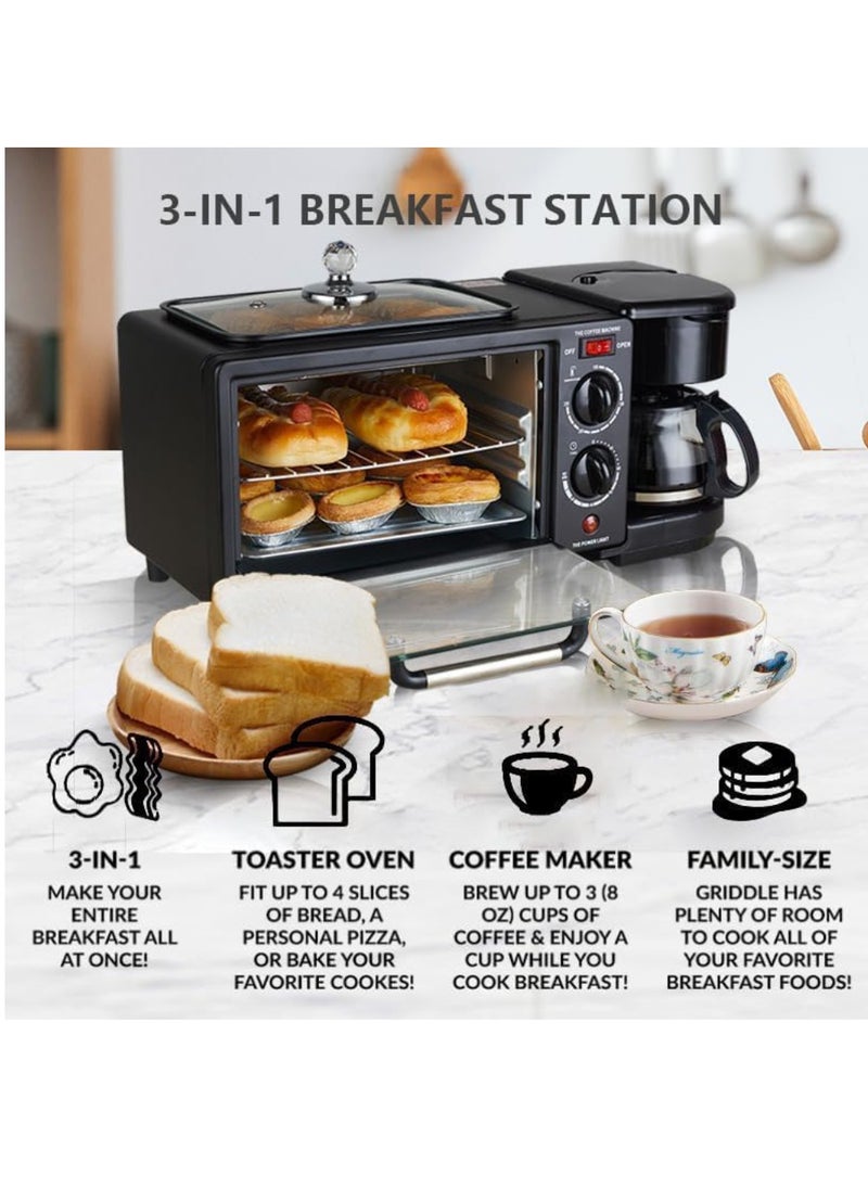 3 in 1 Breakfast Maker Microwave Oven Griddle Pan And Coffee Machine Break Fast Machine Includes Frying Pan Oven And Coffee Maker Sandwich Maker Food Warmer Grill Oven Bread Maker Tea Maker