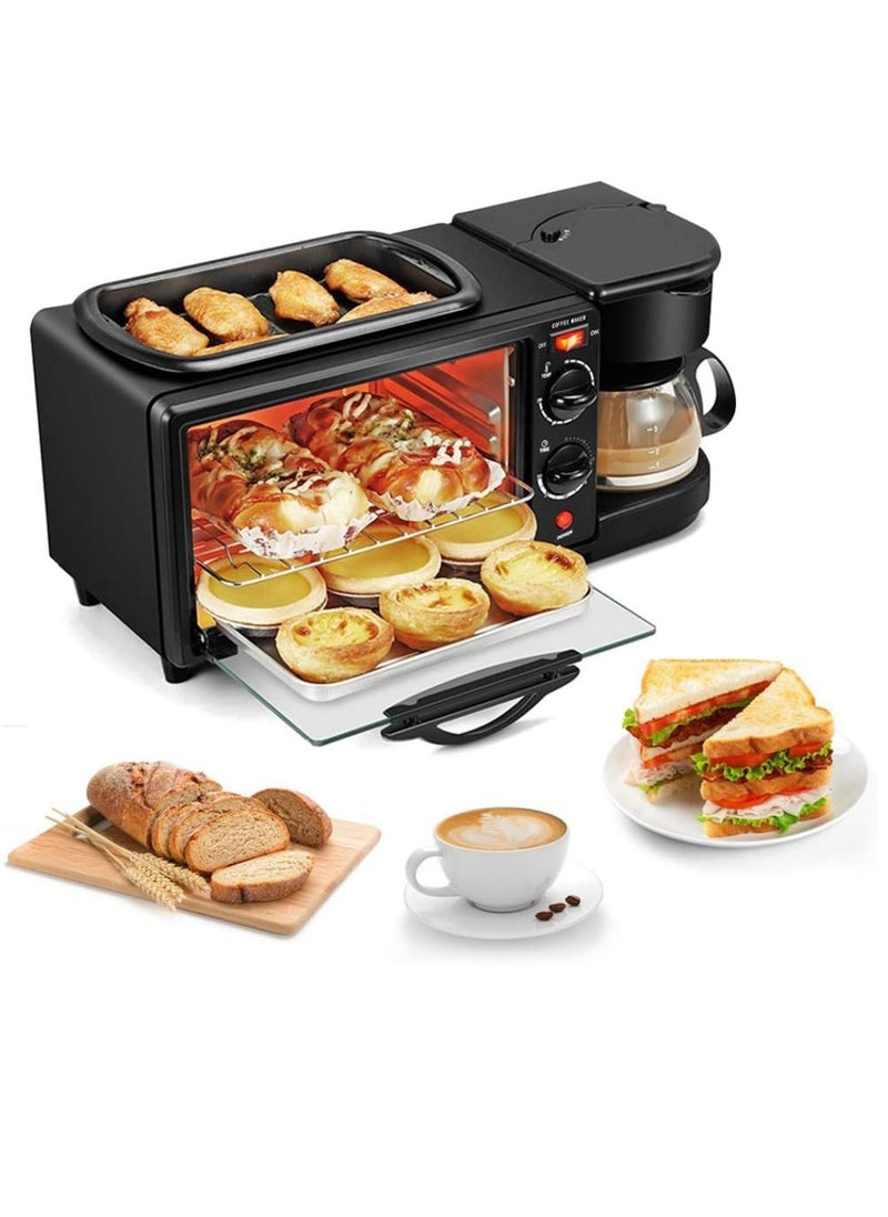 3 in 1 Breakfast Maker Microwave Oven Griddle Pan And Coffee Machine Break Fast Machine Includes Frying Pan Oven And Coffee Maker Sandwich Maker Food Warmer Grill Oven Bread Maker Tea Maker