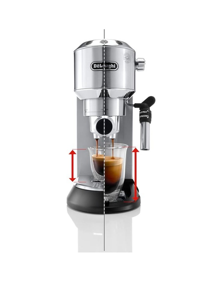 Dedica Pump Espresso Manual Coffee Machine | Cappuccino, Latte Macchiato With Milk Frother | Thermo Block Heating System For Accurate Temperature | Easy To Clean 1.1 L 1350 W EC685.M Silver