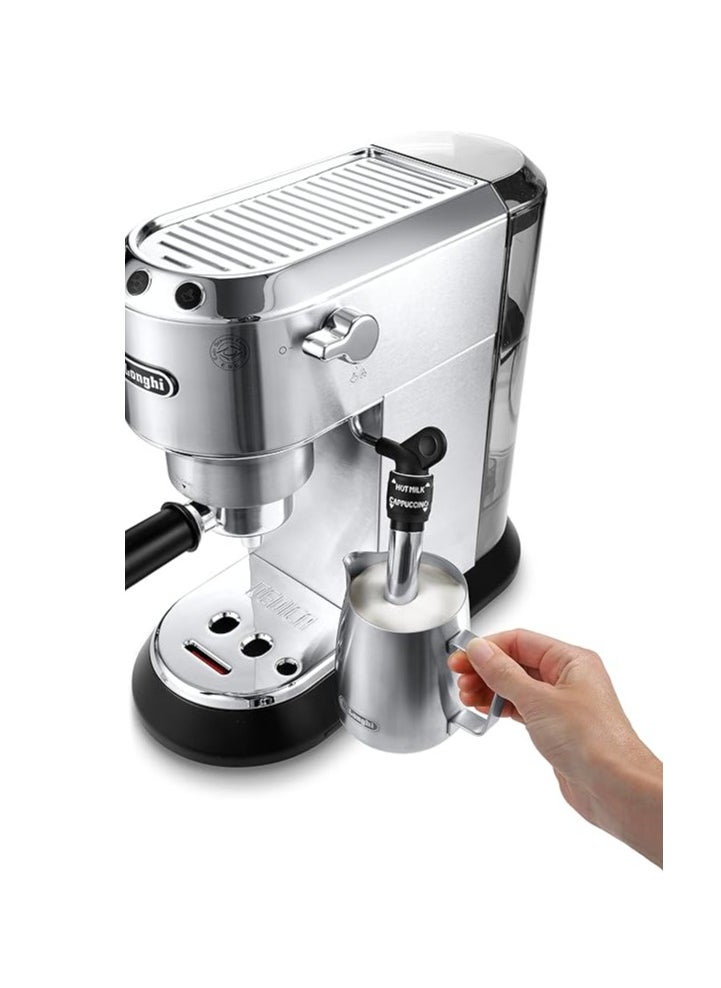 Dedica Pump Espresso Manual Coffee Machine | Cappuccino, Latte Macchiato With Milk Frother | Thermo Block Heating System For Accurate Temperature | Easy To Clean 1.1 L 1350 W EC685.M Silver