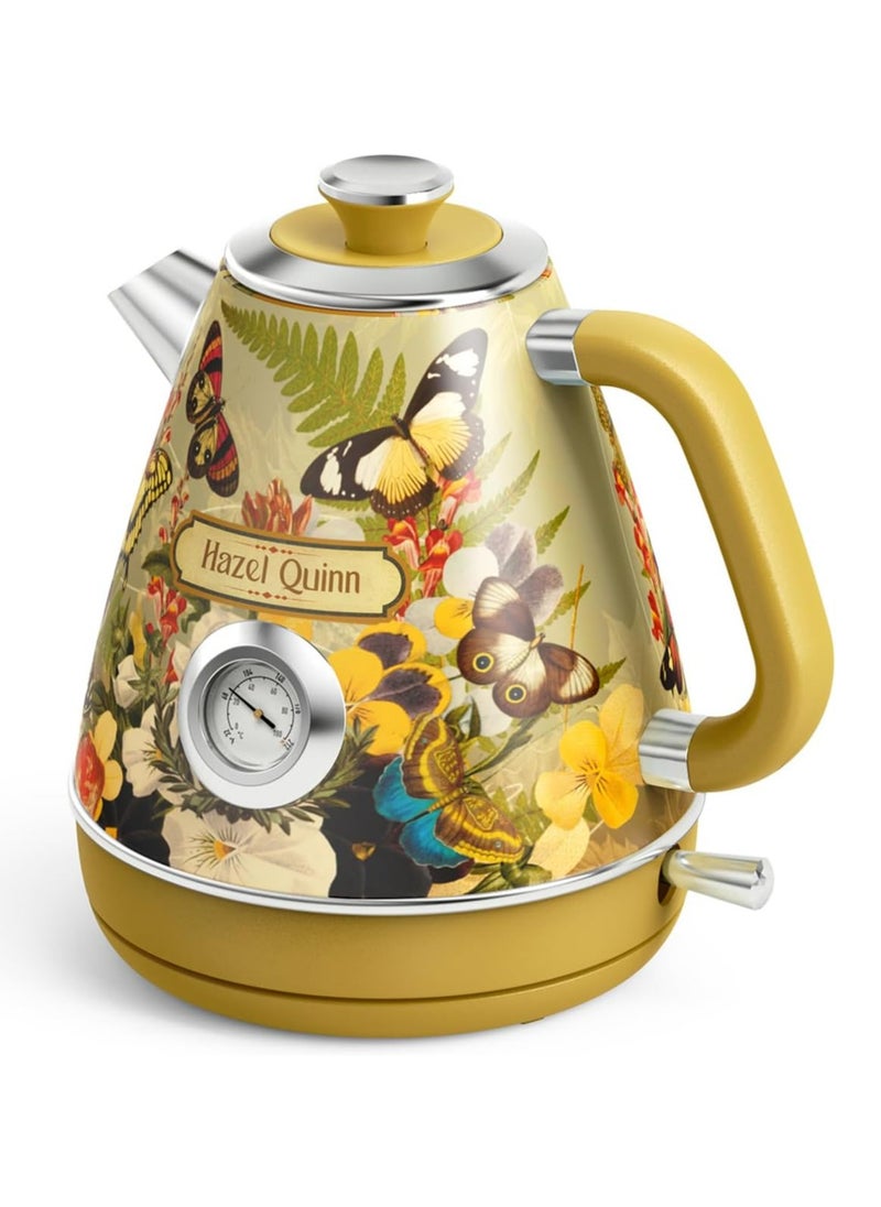 Retro Kettle with Stainless Steel Design & Temperature Display, 2200W, Floral Print