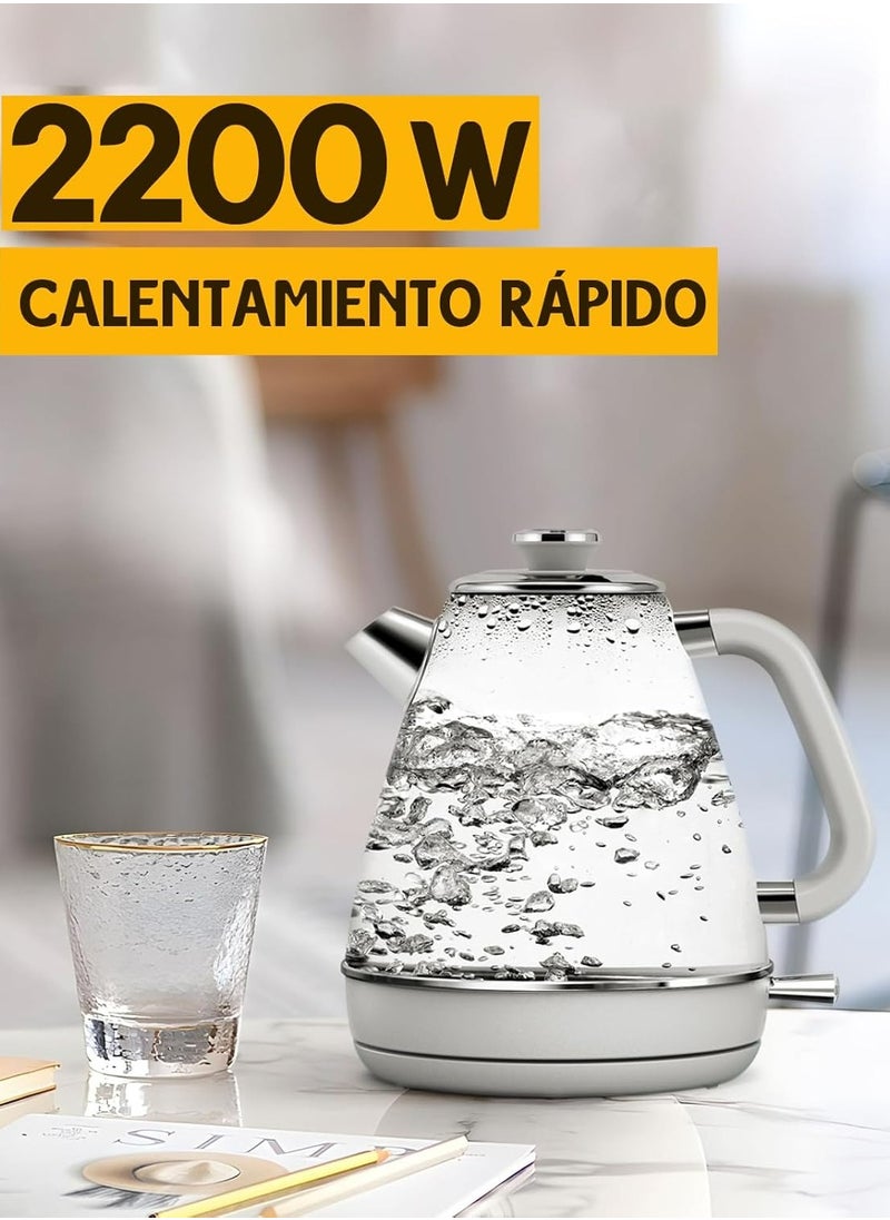 Retro Kettle with Stainless Steel Design, Temperature Display, & Triple Safety, 2200W, Gold Grey