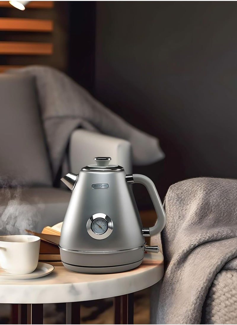 Retro Kettle with Stainless Steel Design, Temperature Display, & Triple Safety, 2200W, Gold Grey