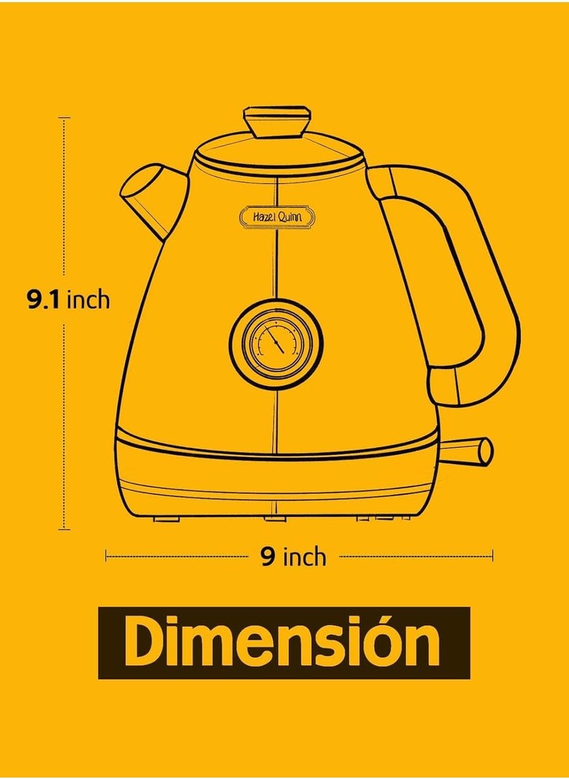 Retro Kettle with Stainless Steel Design, Temperature Display, & Triple Safety, 2200W, Gold Grey