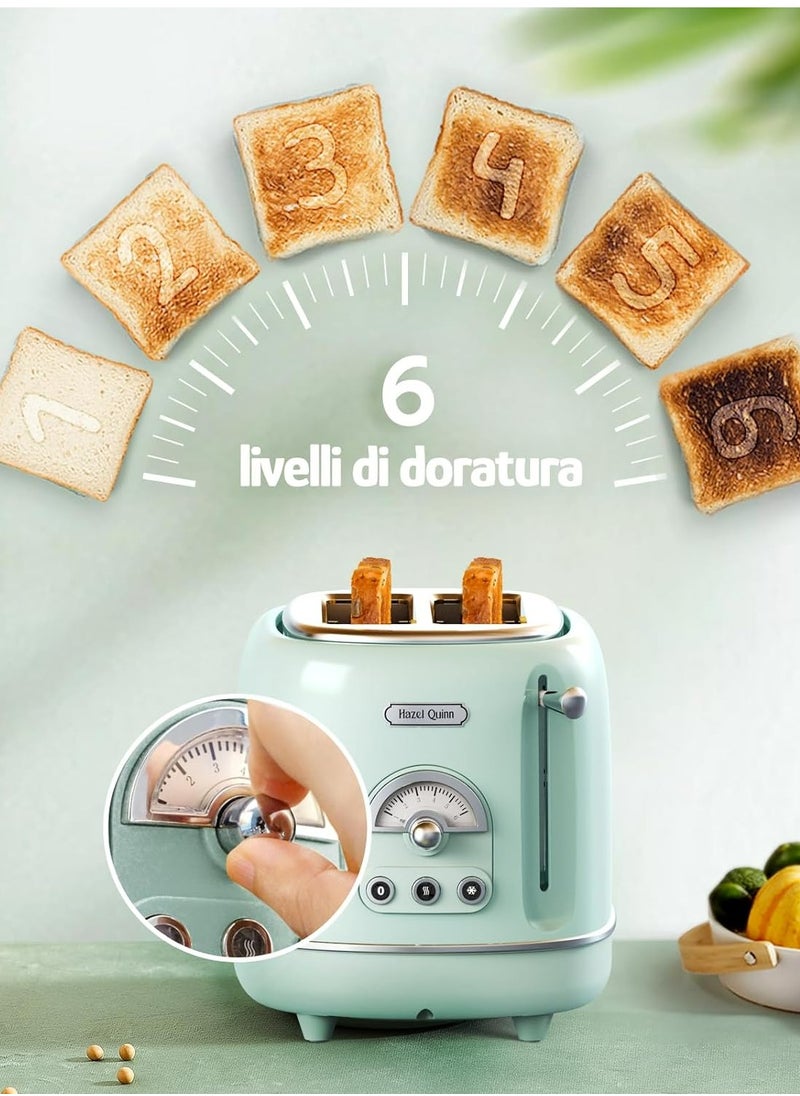 Retro 2 Slice Toaster, Vintage Design, 815 Watt, Stainless Steel, Defrost & Reheat Function