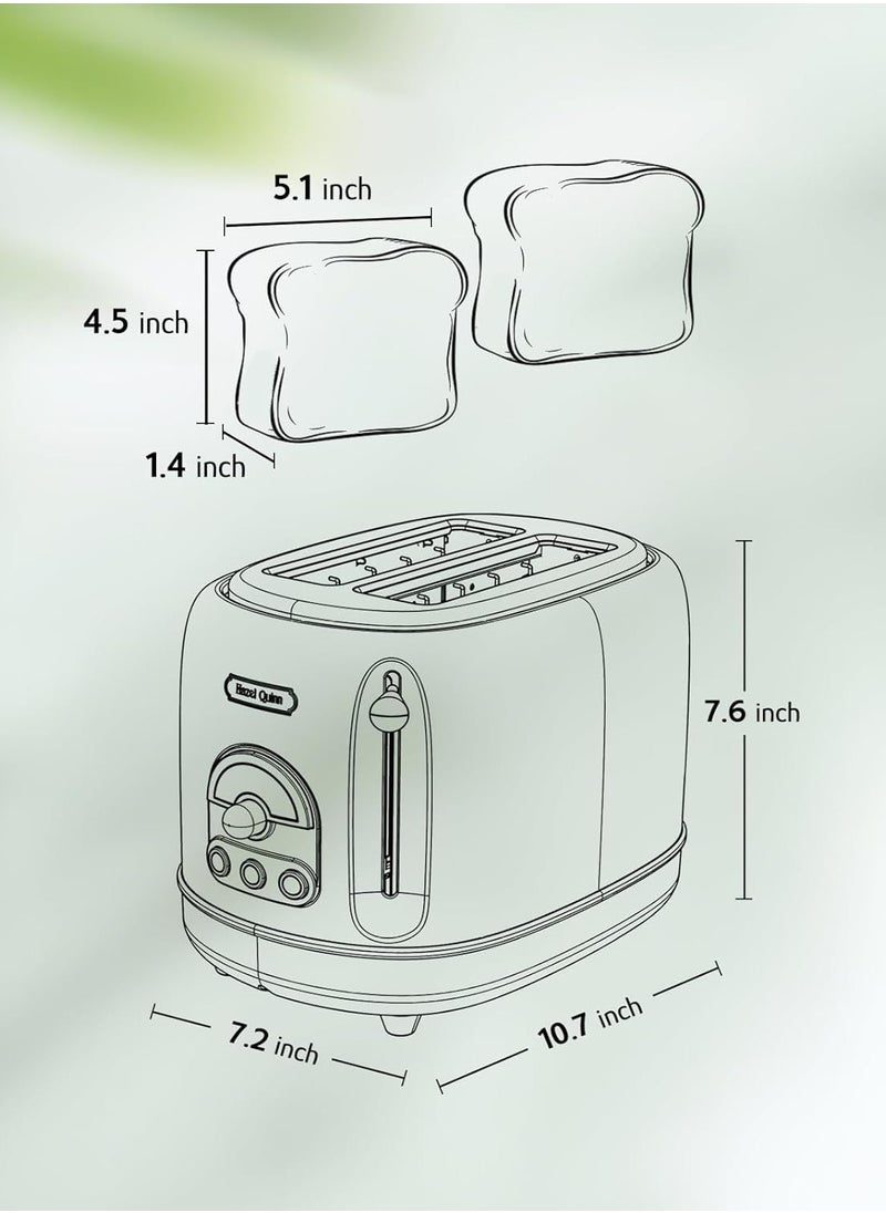 Retro 2 Slice Toaster, Vintage Design, 815 Watt, Stainless Steel, Defrost & Reheat Function