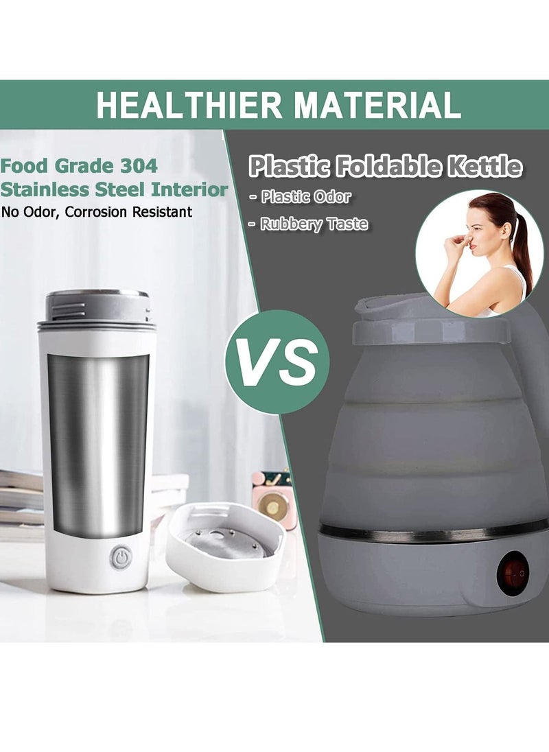 Portable Electric Kettle, Stainless Steel Liner Travel Electric Cup Home Mini Heating Teapot Fast Cooking Single Cup Water Heater 350ml Hot Water Bottle (White)