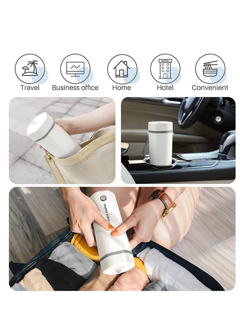 Portable Electric Kettle, Stainless Steel Liner Travel Electric Cup Home Mini Heating Teapot Fast Cooking Single Cup Water Heater 350ml Hot Water Bottle (White)