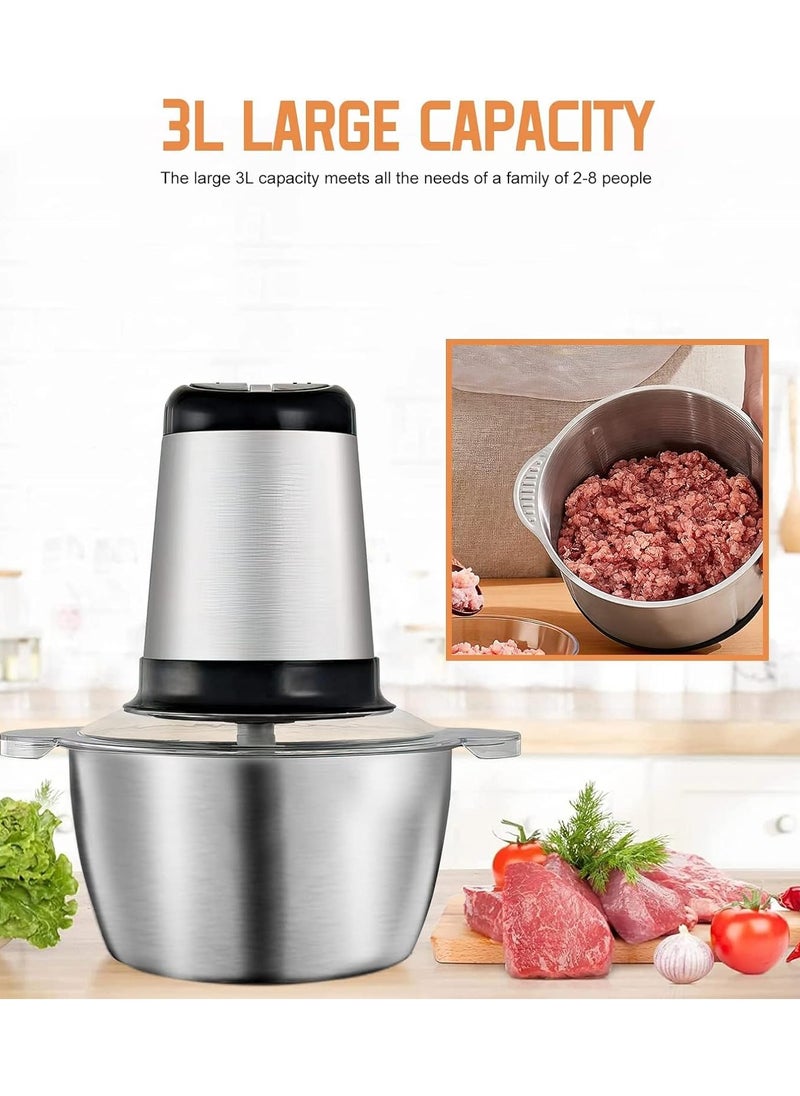 Electric Meat Grinder 3L Multi Function Stainless Steel Food Processor for Meat Vegetables Fruits Nuts 2-Speed Control