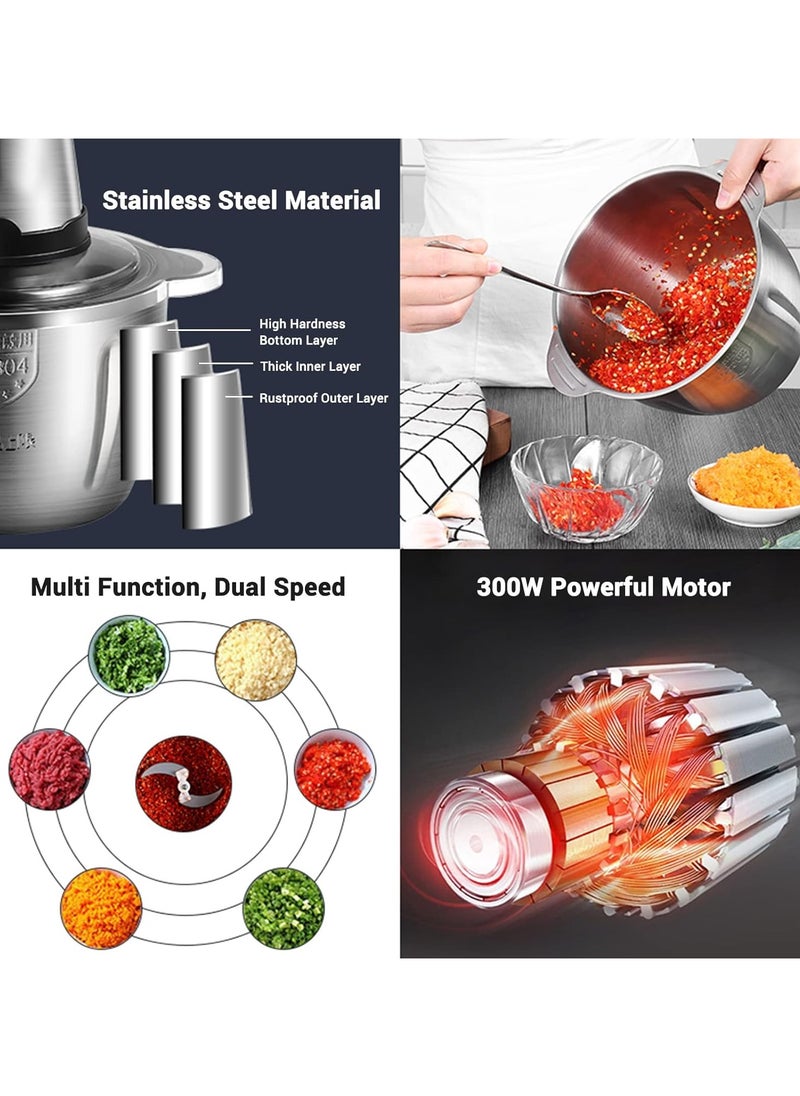 Electric Meat Grinder 3L Multi Function Stainless Steel Food Processor for Meat Vegetables Fruits Nuts 2-Speed Control