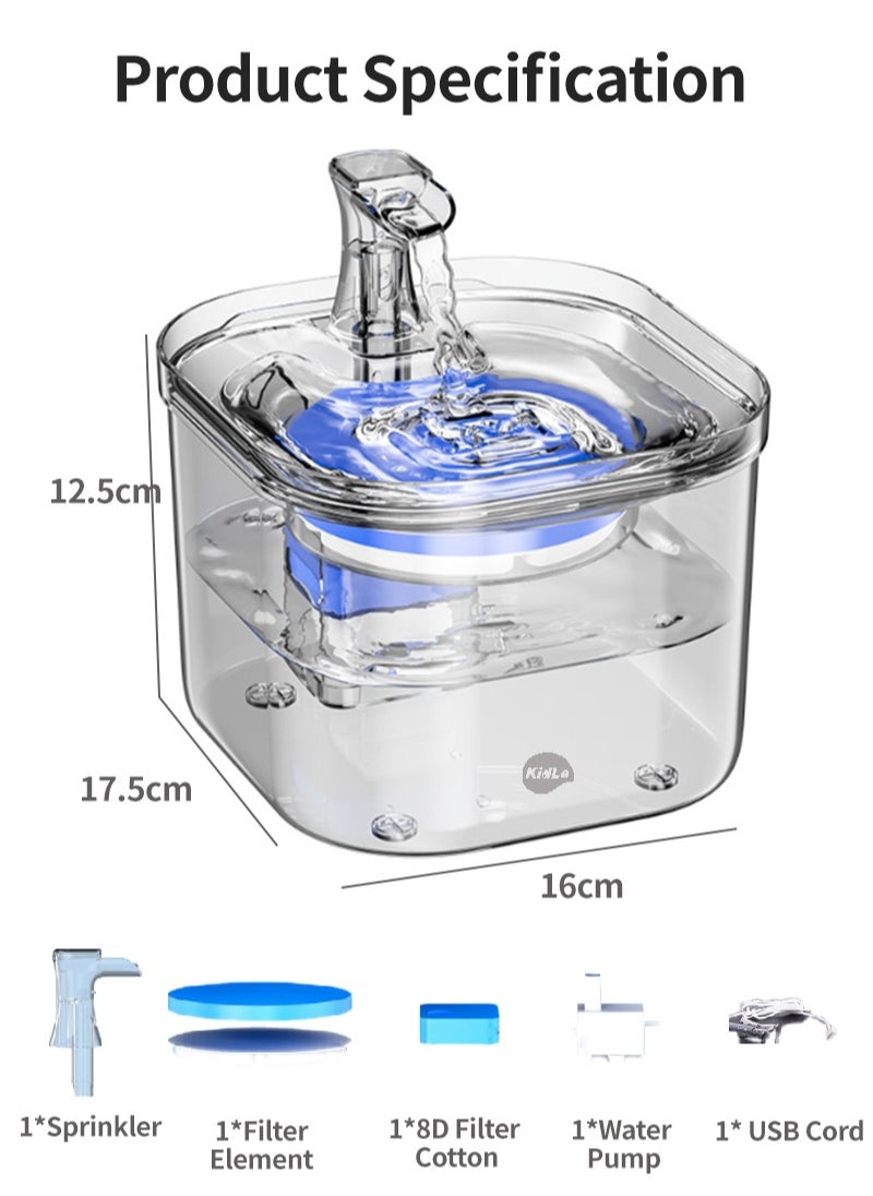 Pet Water Dispenser Transparent Automatic Circulation 2L Water Fountain Cat Dog Water Drinking Bowl