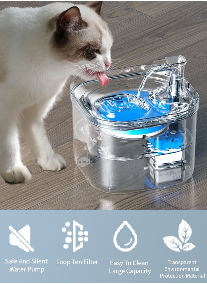 Pet Water Dispenser Transparent Automatic Circulation 2L Water Fountain Cat Dog Water Drinking Bowl