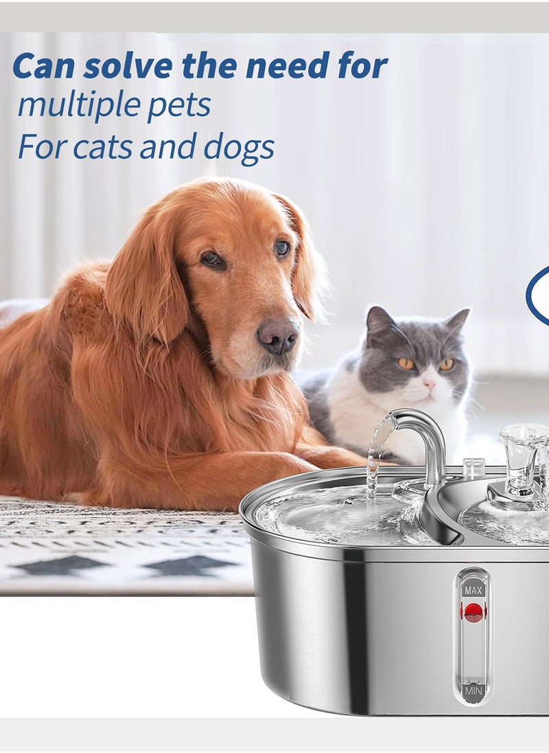 3.2L Pet Water Dispenser Stainless Steel Double Bowl Fountain Cat Dog Smart Water Feeder Large Capacity