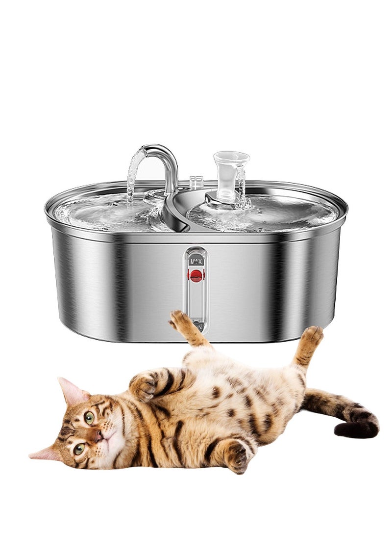 3.2L Pet Water Dispenser Stainless Steel Double Bowl Fountain Cat Dog Smart Water Feeder Large Capacity