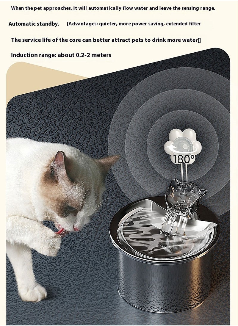 Pet Water Dispenser 304 Stainless Steel Automatic Drinking Kitten Water Dispenser Fountain Cat and Dog Feeding LED Light Cartridge