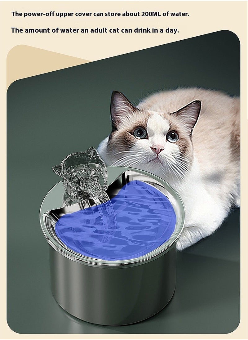 Pet Water Dispenser 304 Stainless Steel Automatic Drinking Kitten Water Dispenser Fountain Cat and Dog Feeding LED Light Cartridge