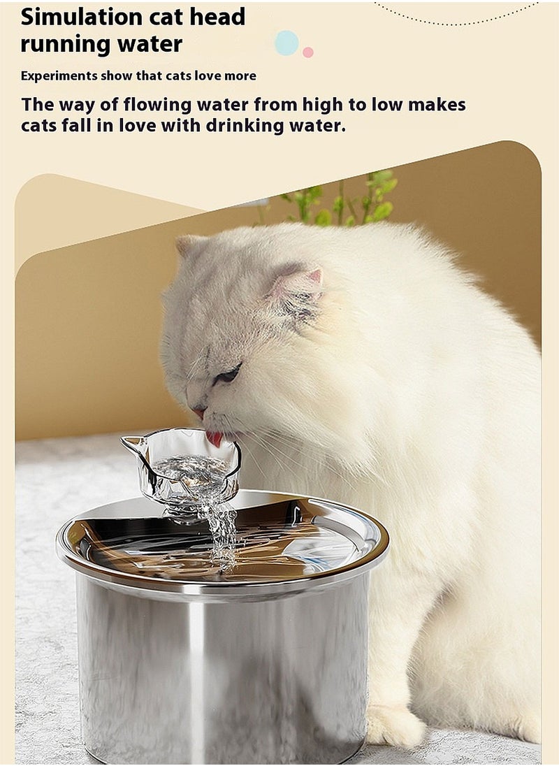 Pet Water Dispenser 304 Stainless Steel Automatic Drinking Kitten Water Dispenser Fountain Cat and Dog Feeding LED Light Cartridge