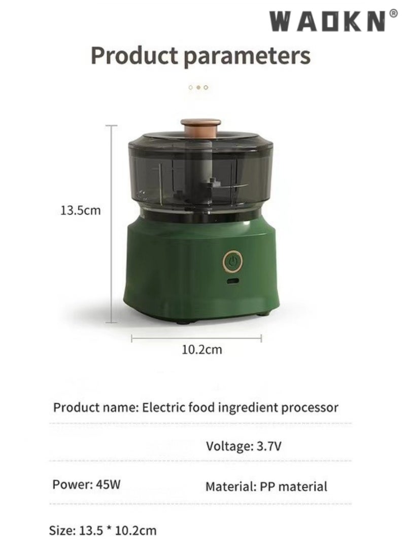 2-in-1 table kitchen mixer , 350ml Usb Charging Electric Chopper, Large Capacity Garlic Grinder, Food Processor, Multifunctional Vegetable Choppers For Pepper Onion Ginger Fruit Meat,green