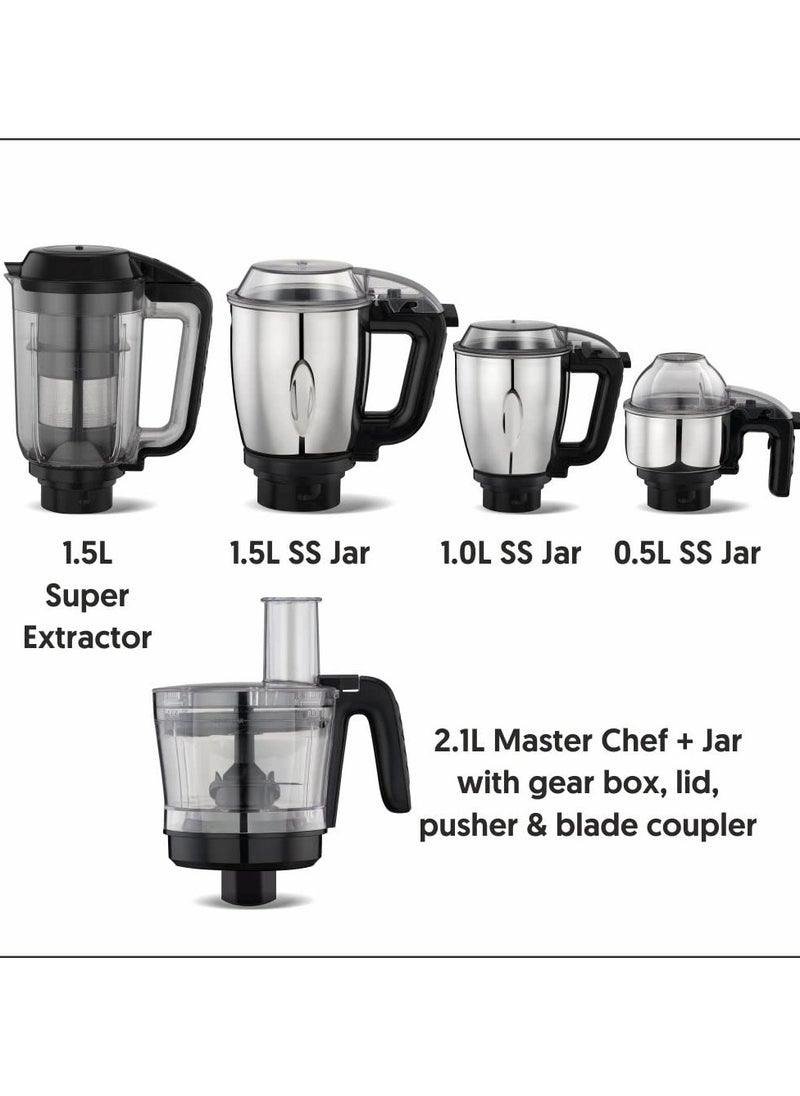 Preethi Zodiac Cosmo MG236 Mixer Grinder 750 watt with 5 Jars Includes Super Extractor juicer Jar & Master Chef + Food Processor Jar, Black