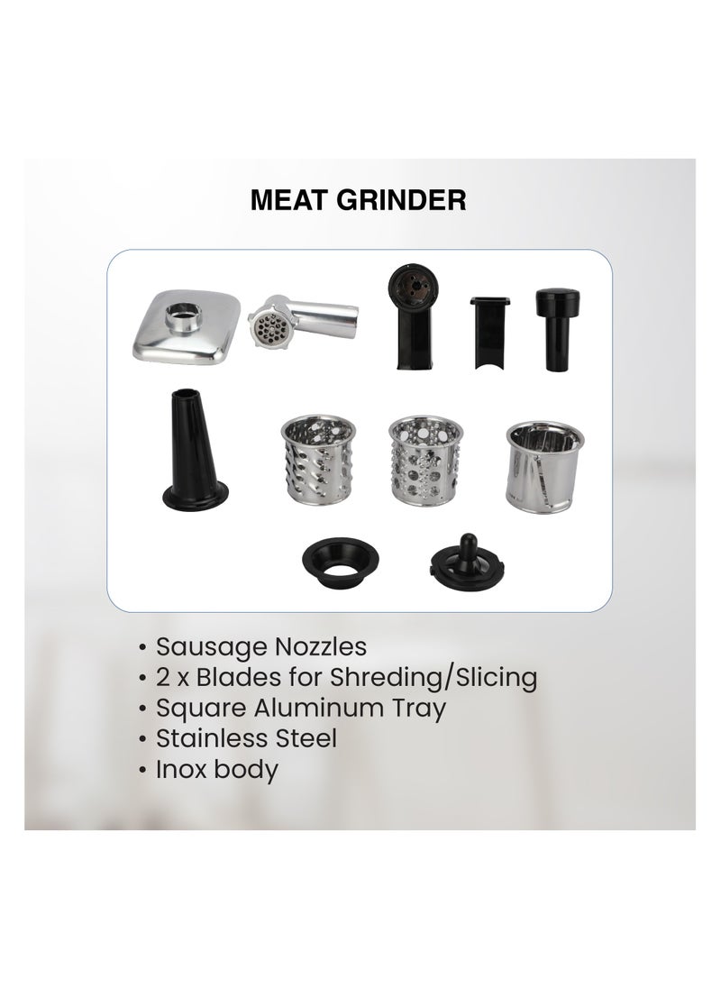 STAR TRACK Meat Grinder ST-BID-MG1300, 1300W Lock Power, 100% Copper Motor, Stainless Steel Body, Sausage Nozzles & Shredding Blades, Premium Quality