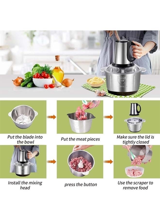 5L Stainless Steel Electric Meat Grinder and Vegetable Slicer 3 Adjustable Speeds with 6 Blades 500W Power