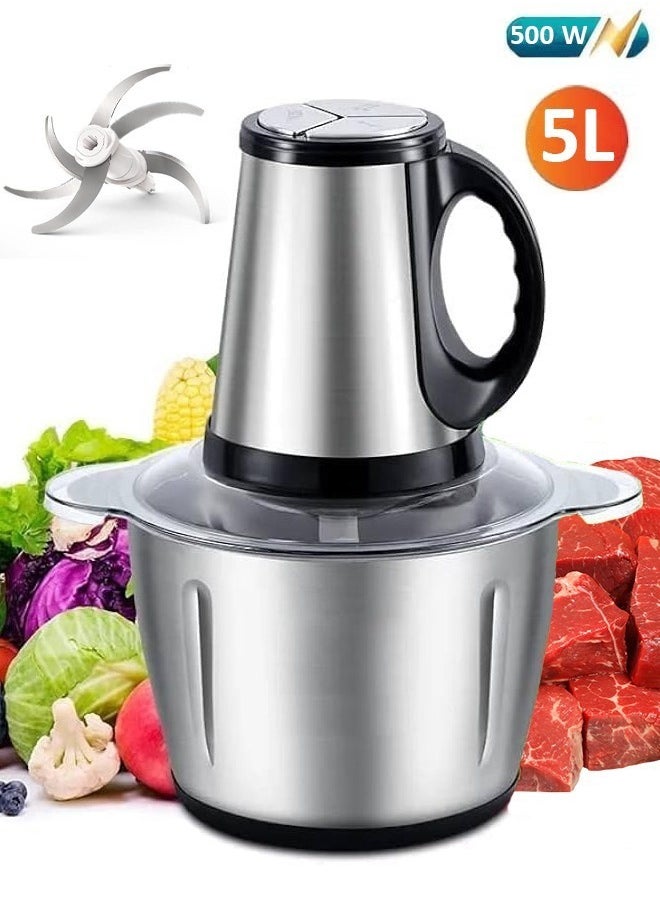 5L Stainless Steel Electric Meat Grinder and Vegetable Slicer 3 Adjustable Speeds with 6 Blades 500W Power