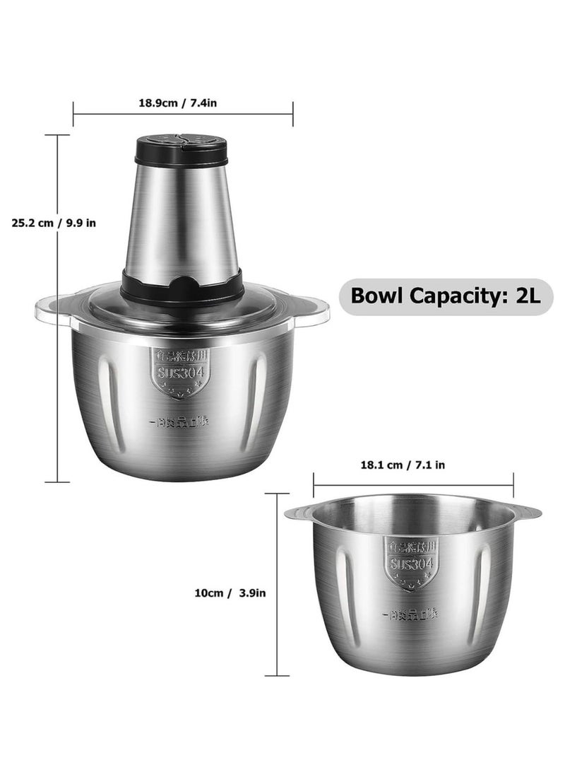 Electric Food Chopper: 8-Cup Processor, 2L Glass Bowl Grinder - Stainless Steel Motor, 4 Blades, 300W - Effortless Kitchen Prep and More