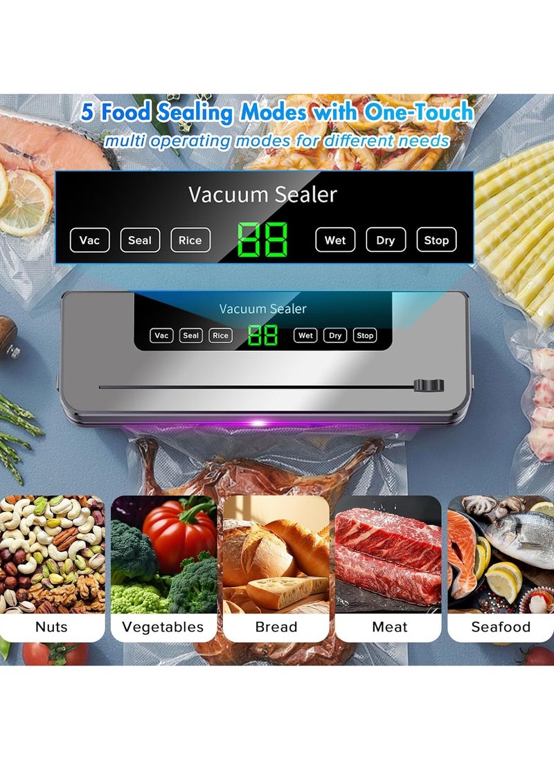 Necomi Vacuum Sealer, 6-in-1 Automatic Sealing Food Saver Machine with 30Pcs Sealing Bags, Dry & Moist Sealing Modes, Built-in Cutter,for Food Fresh and Storage