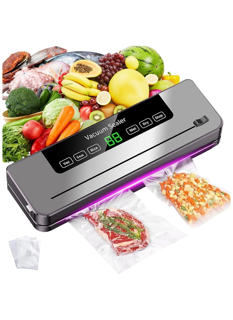 Necomi Vacuum Sealer, 6-in-1 Automatic Sealing Food Saver Machine with 30Pcs Sealing Bags, Dry & Moist Sealing Modes, Built-in Cutter,for Food Fresh and Storage