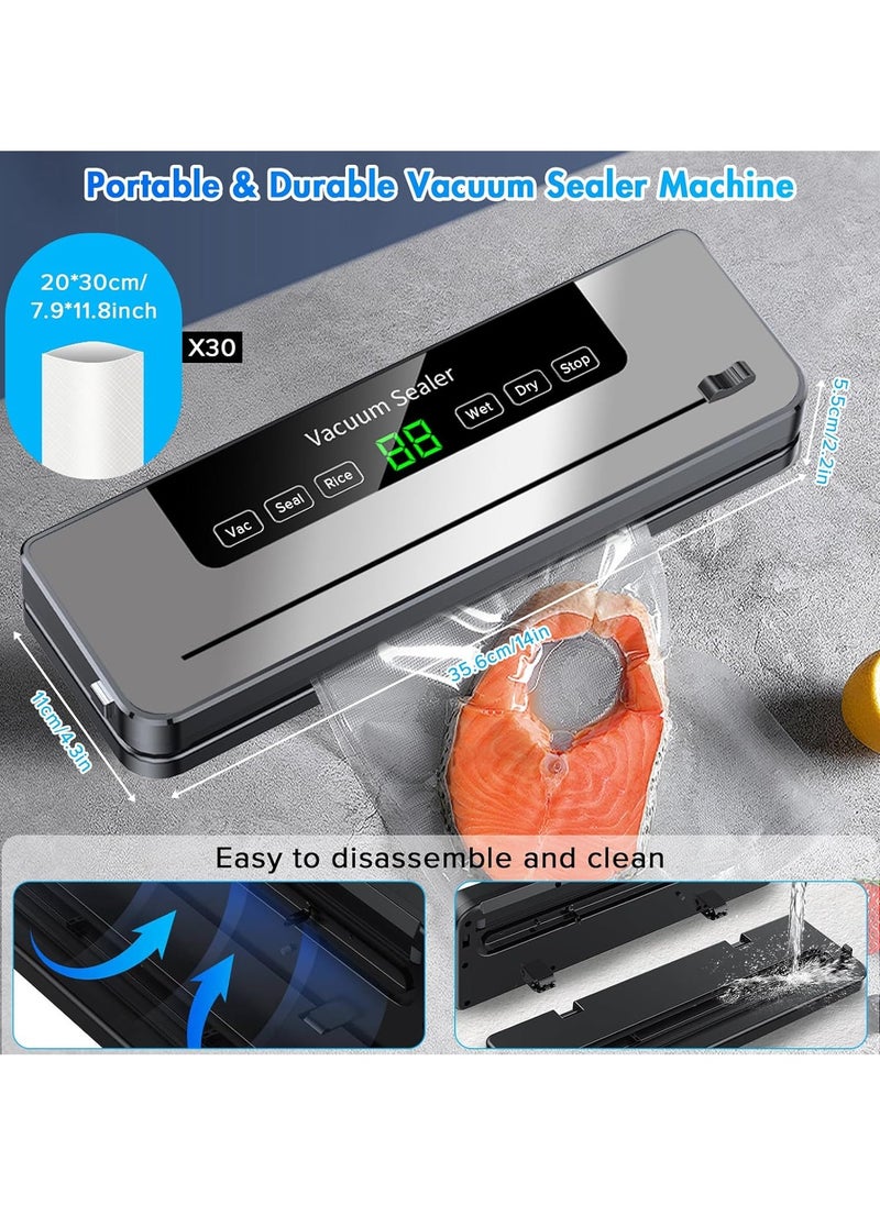 Necomi Vacuum Sealer, 6-in-1 Automatic Sealing Food Saver Machine with 30Pcs Sealing Bags, Dry & Moist Sealing Modes, Built-in Cutter,for Food Fresh and Storage