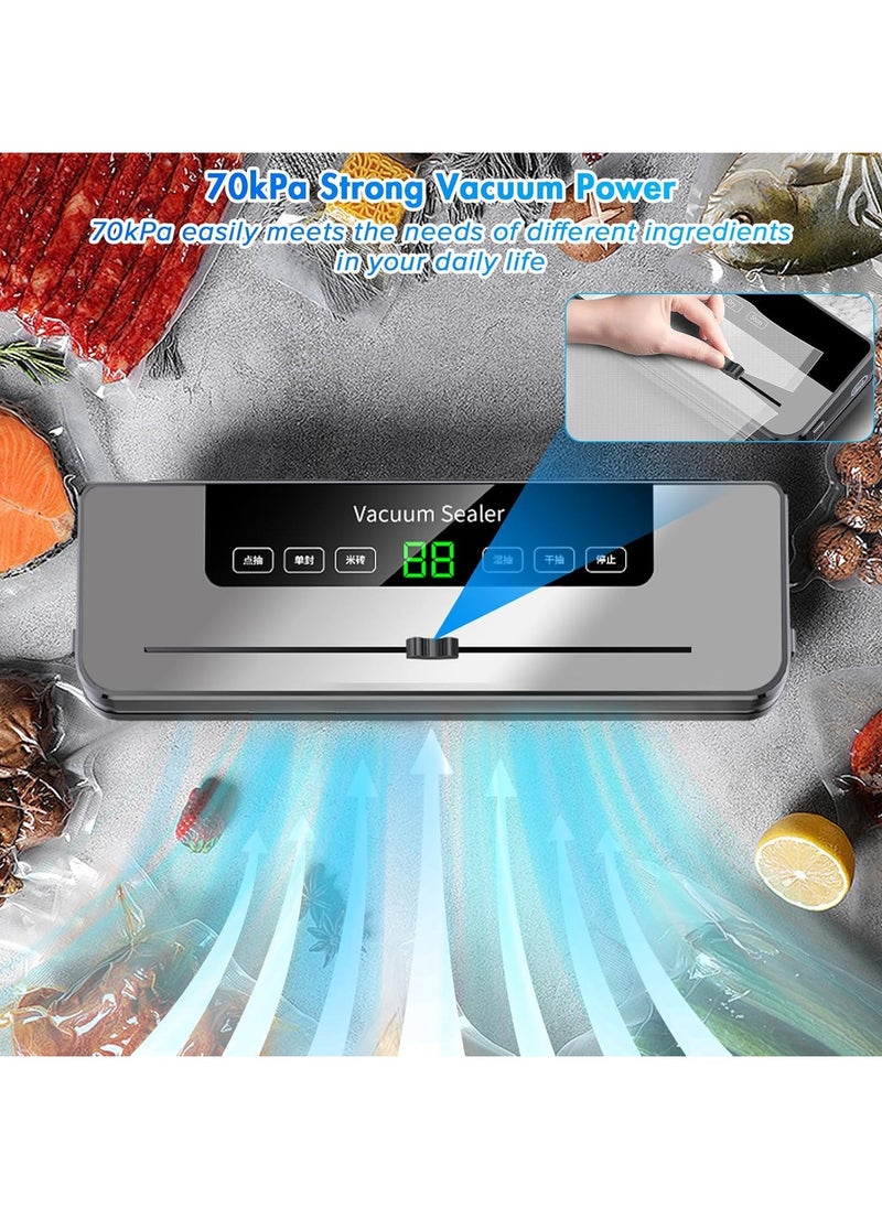 Necomi Vacuum Sealer, 6-in-1 Automatic Sealing Food Saver Machine with 30Pcs Sealing Bags, Dry & Moist Sealing Modes, Built-in Cutter,for Food Fresh and Storage